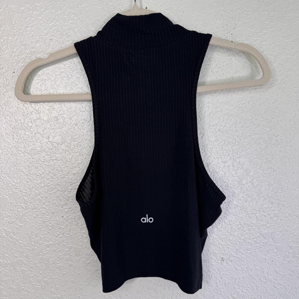 Alo Yoga Tank Top Womens Medium Ribbed Sea Coast Turtleneck Cropped Activewear